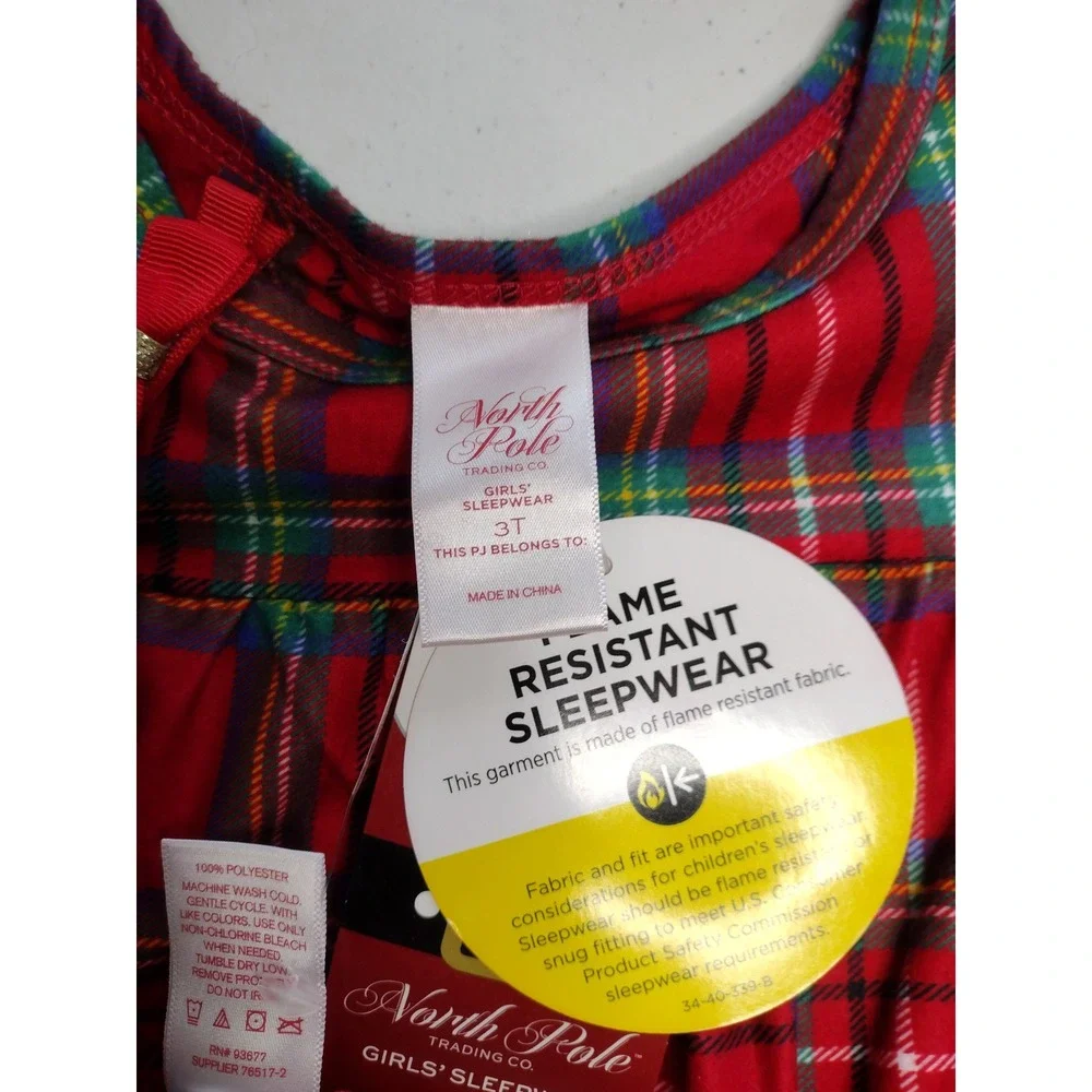 North Pole Trading Co‎ Girls Red Plaid Nightgown and Matching Doll Outfit Set 3T